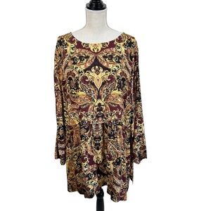 J Jill Paisley Tunic Blouse Top Size XL Lightweight Long Sleeve Travel Office